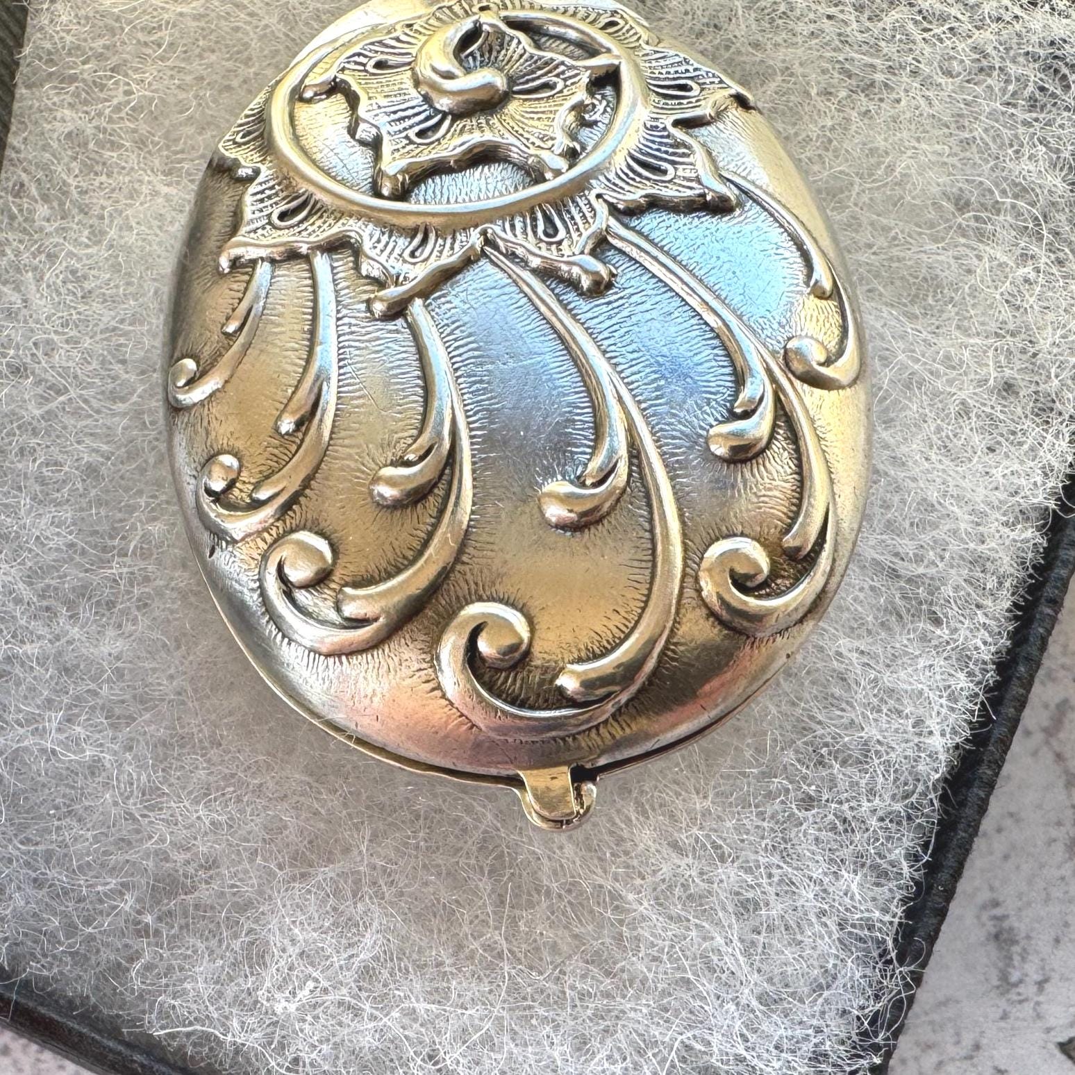 Art Nouveau 800 Silver Mirror Pendant: Antique Jugendstil Deeply Embossed Iris & Whiplash Locket, Germany