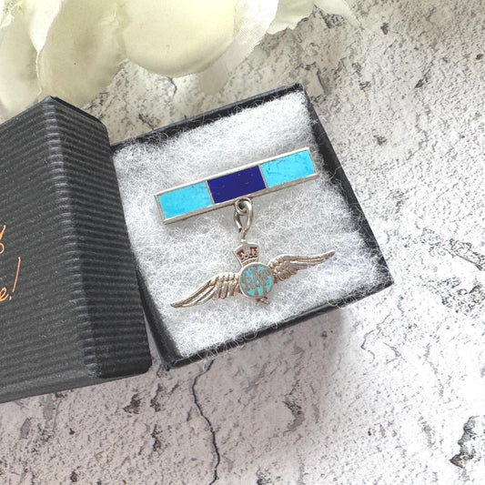 Vintage Sterling Silver & Enamel WWII RAF Sweetheart Brooch: 1940s Military Love Token Jewellery