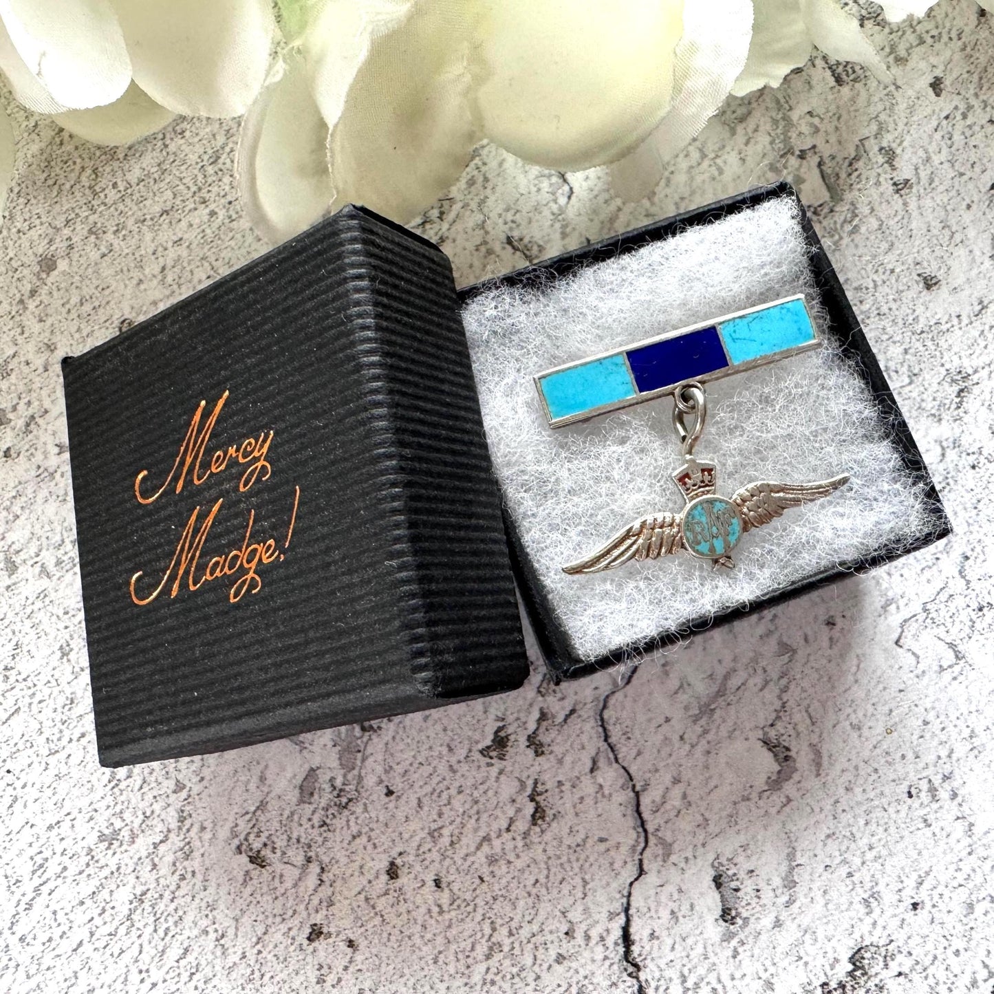 Vintage Sterling Silver & Enamel WWII RAF Sweetheart Brooch: 1940s Military Love Token Jewellery
