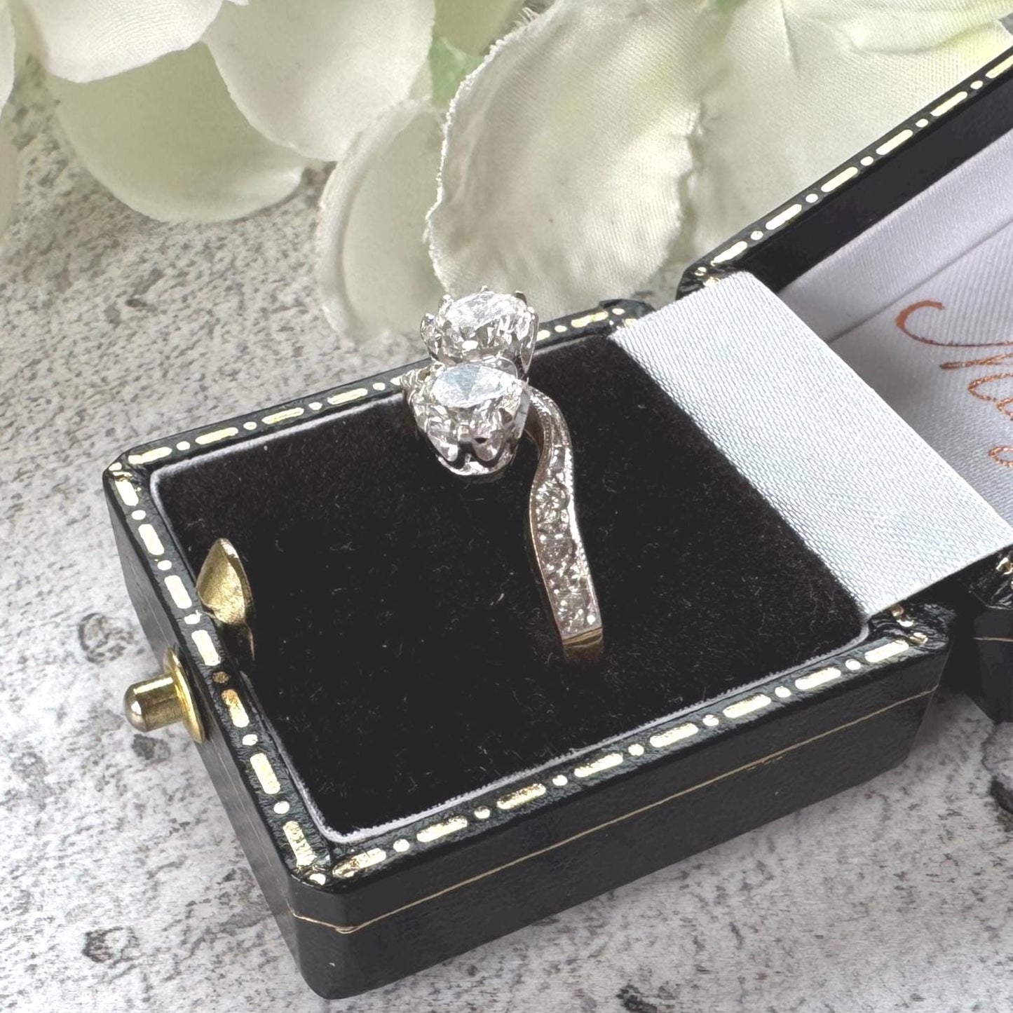 Vintage 9ct Gold Toi Et Moi White Zircon Bypass Ring