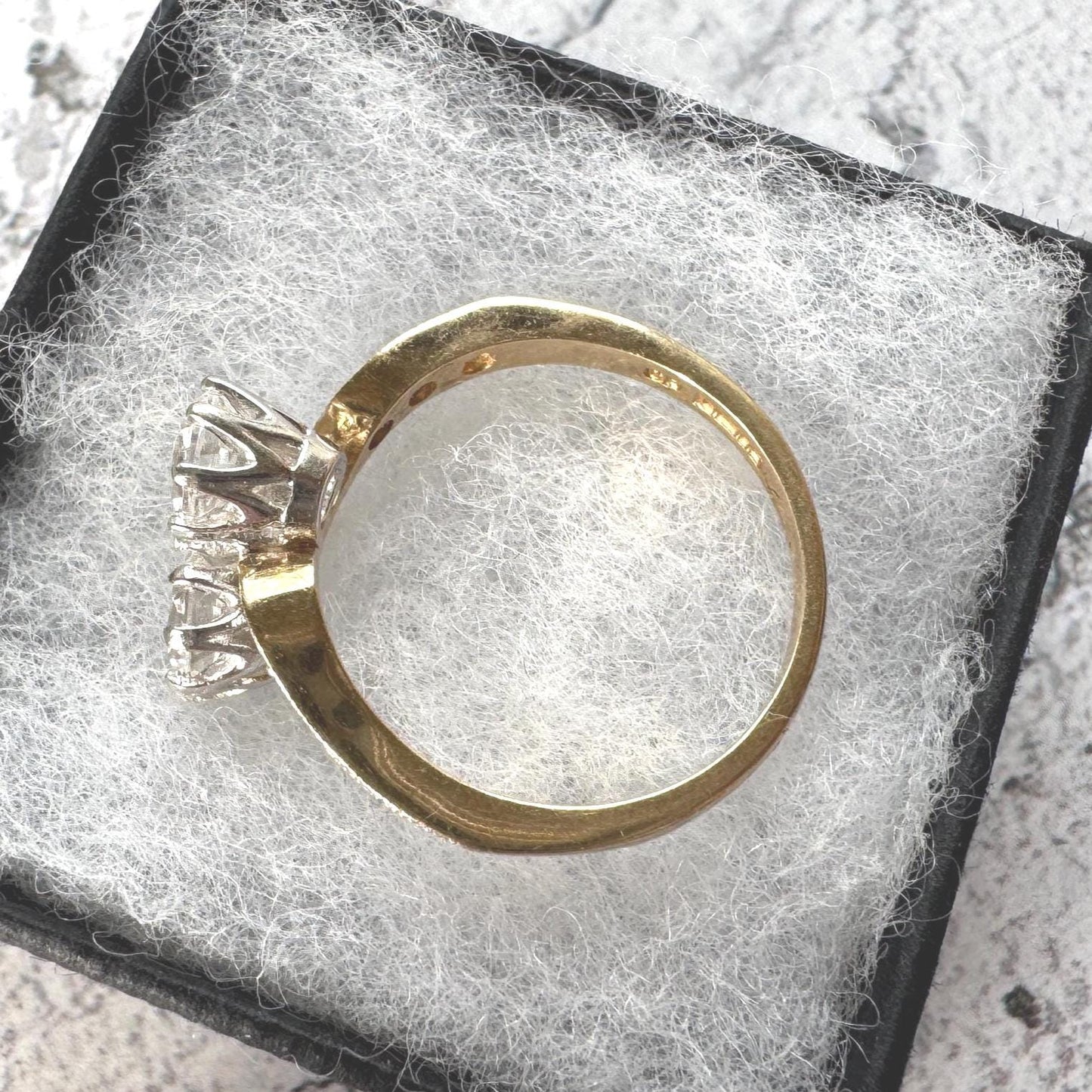 Vintage 9ct Gold Toi Et Moi White Zircon Bypass Ring