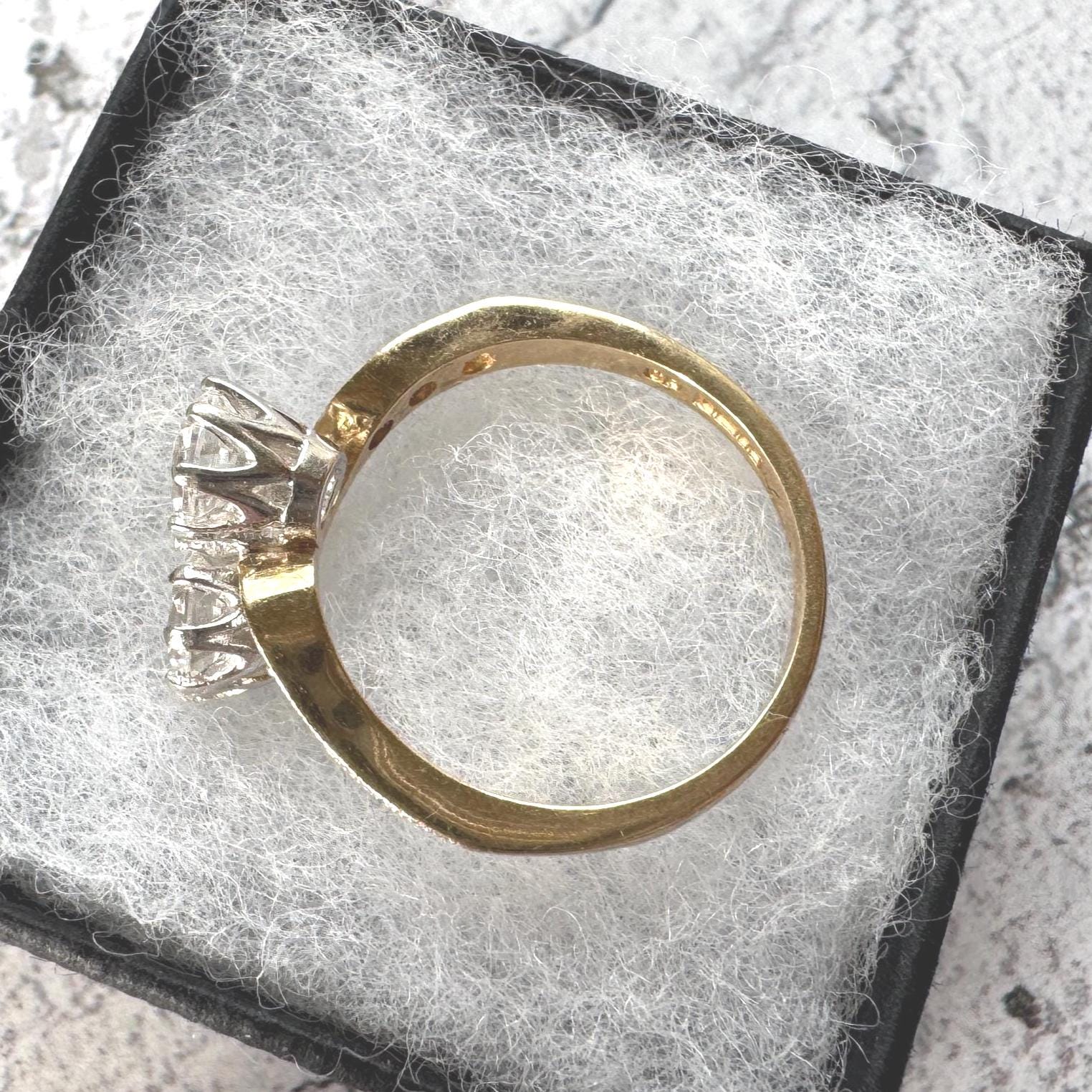 Vintage 9ct Gold Toi Et Moi White Zircon Bypass Ring