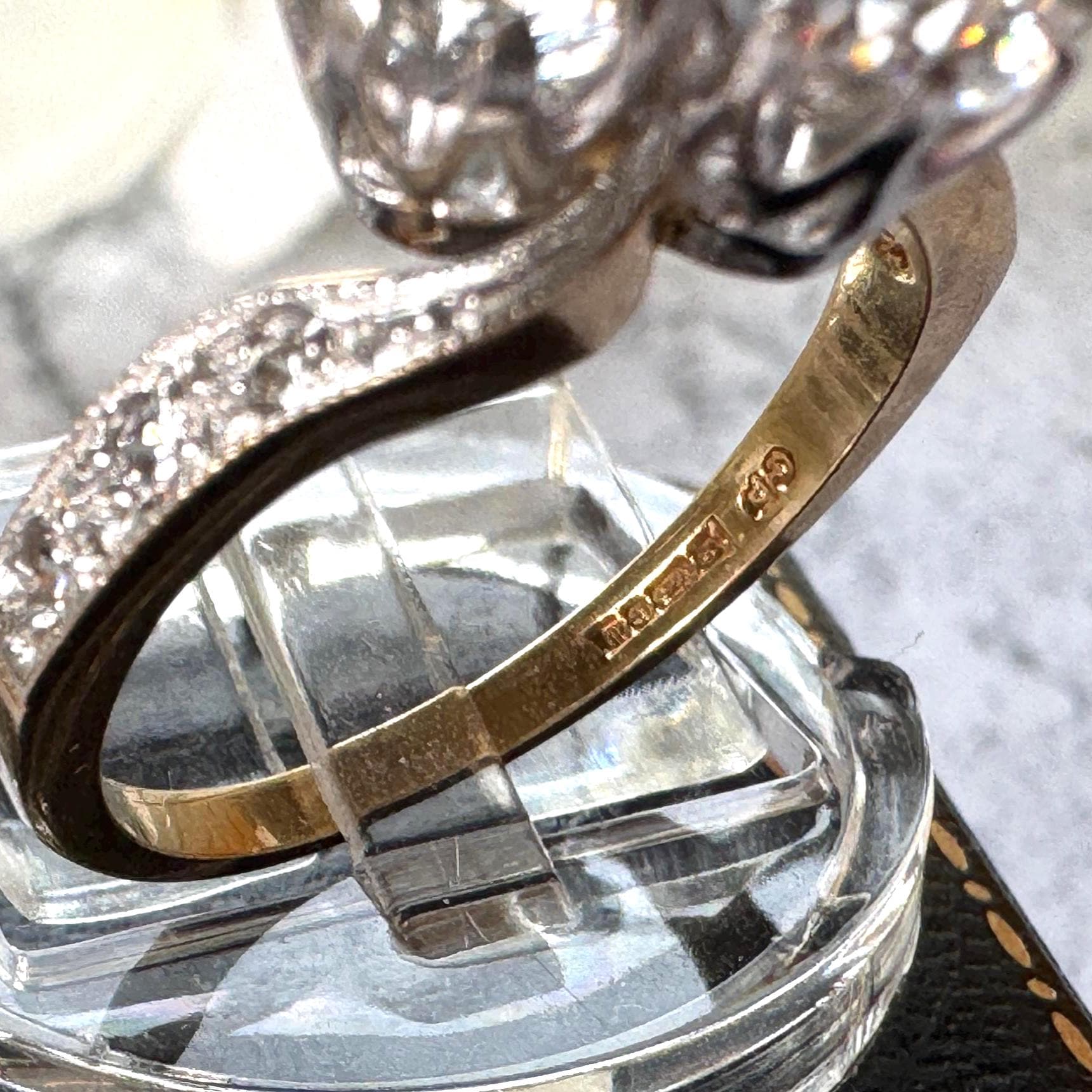 Vintage 9ct Gold Toi Et Moi White Zircon Bypass Ring