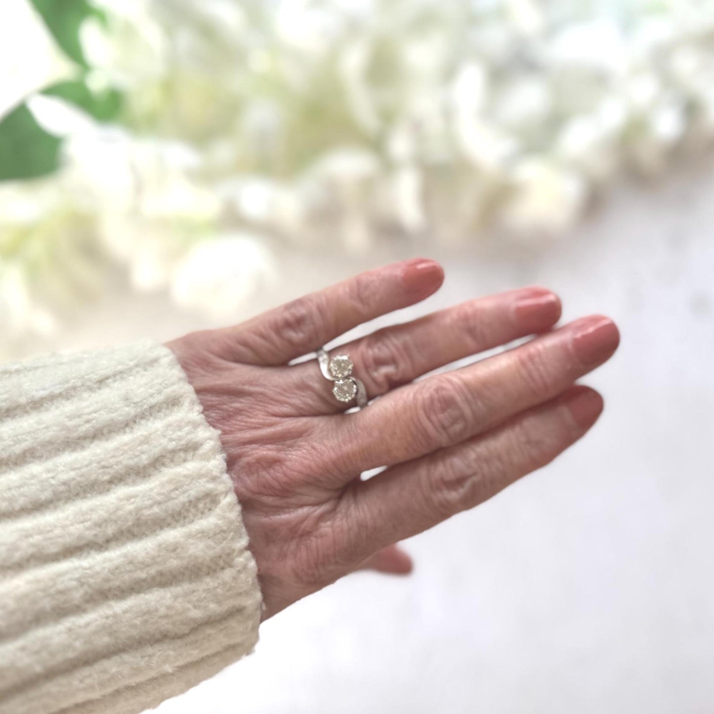 Vintage 9ct Gold Toi Et Moi White Zircon Bypass Ring