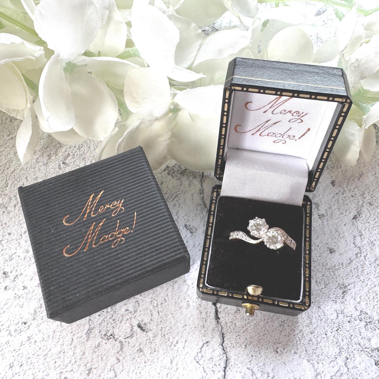 Vintage 9ct Gold Toi Et Moi White Zircon Bypass Ring