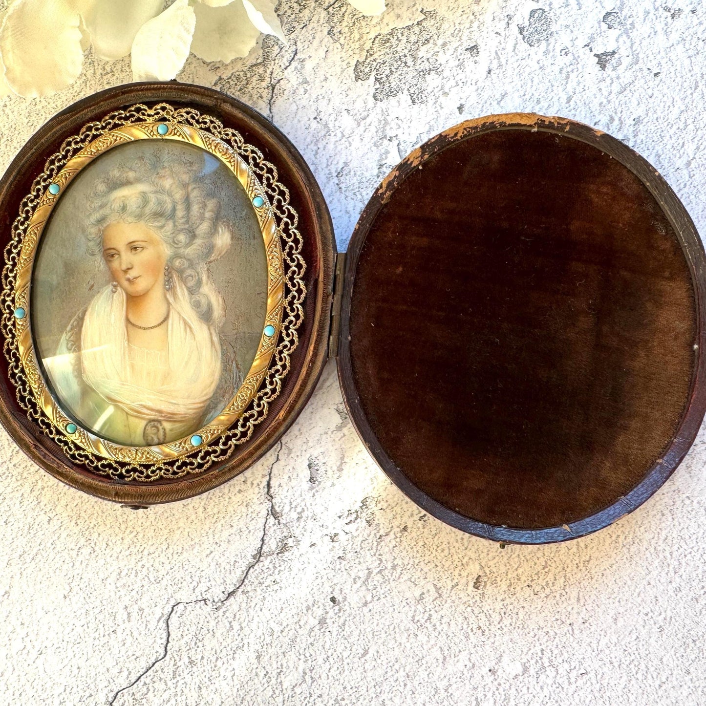 Georgian Signed Portrait Miniature of a Lady, Ormolu Pendant Frame, Cased
