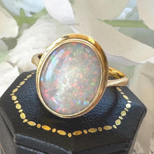 Cargar imagen en el visor de la galería, Antique Natural Opal Oval Solitaire 18ct Yellow Gold Ring: Victorian Ring Size R/8.75
