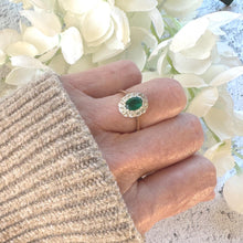 Load image into Gallery viewer, Antique Victorian 9ct Gold Emerald Green &amp; White Paste Diamond Cluster Ring
