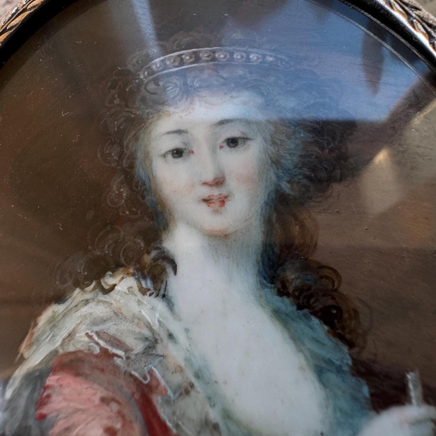 Antique Georgian Portrait Miniature Pendant: 18th Century Portrait Of A Lady Preparing A Drink