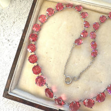 Load image into Gallery viewer, Antique Art Deco Pink Ruby Paste Sterling Silver Riviere Necklace
