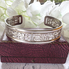 Load image into Gallery viewer, Vintage Sterling Silver Egyptian Hieroglyphic Amulet Bangle: 1970s Talisman Jewellery
