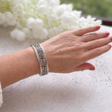 Load image into Gallery viewer, Vintage Sterling Silver Egyptian Hieroglyphic Amulet Bangle: 1970s Talisman Jewellery
