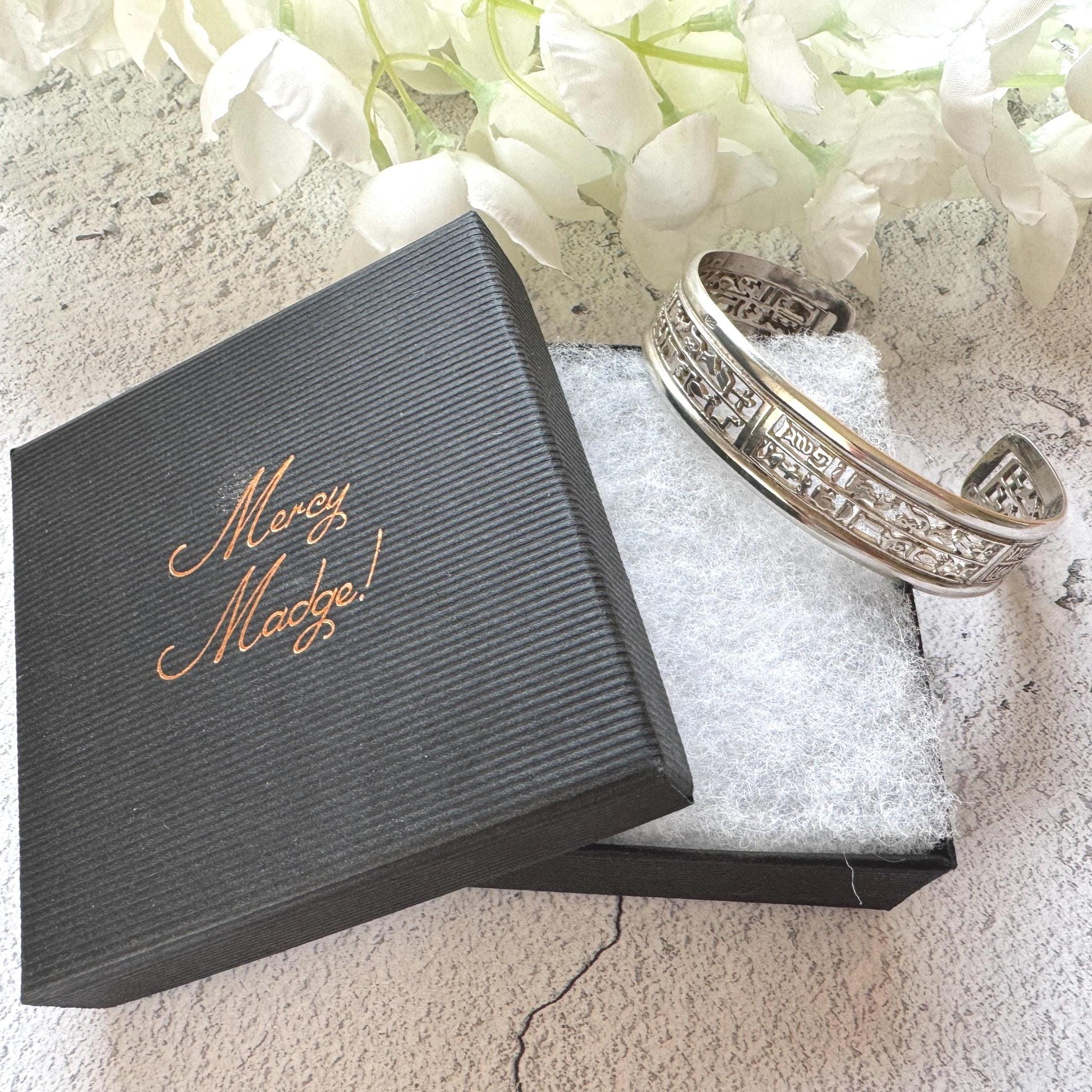 Vintage Sterling Silver Egyptian Hieroglyphic Bangle