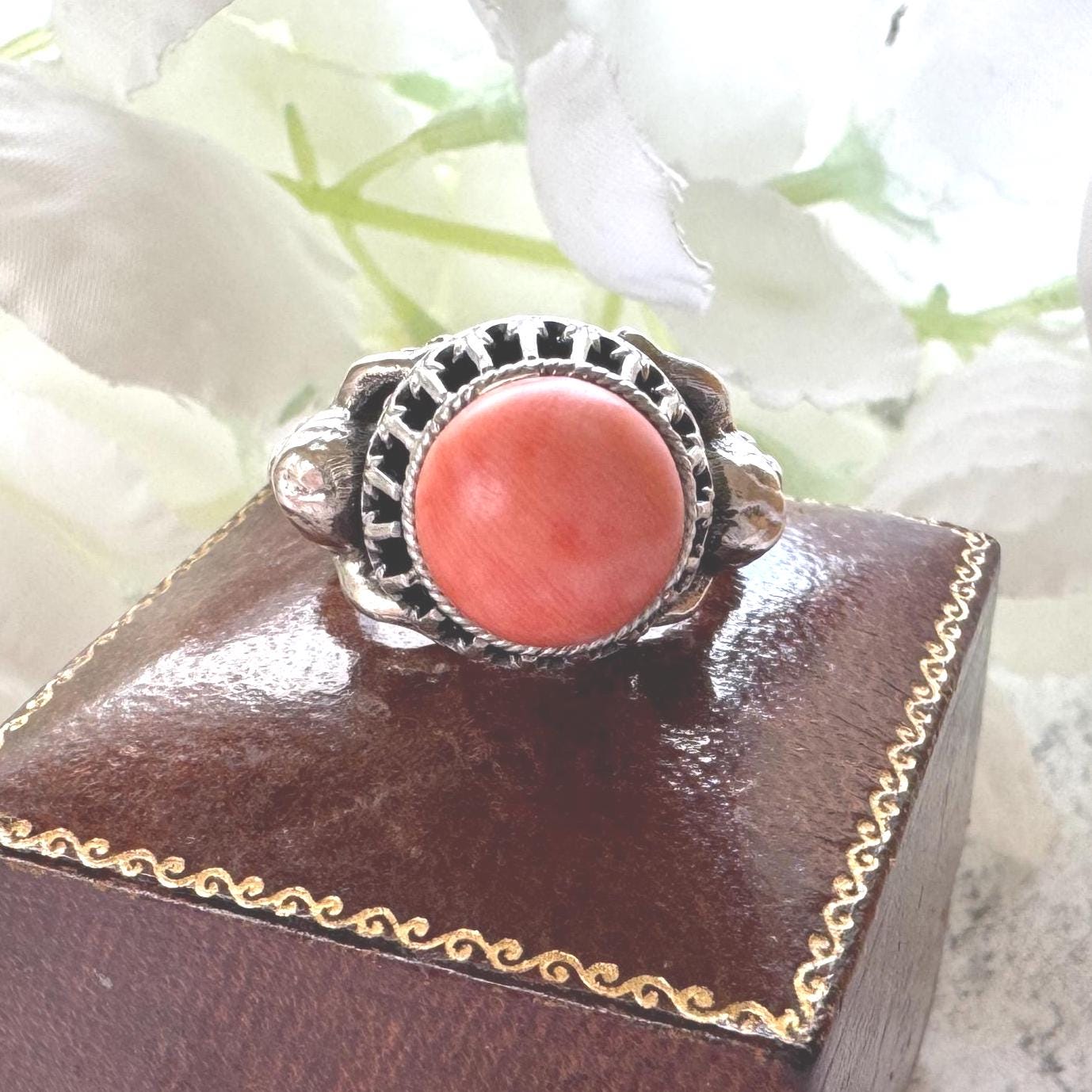 Rare Antique Austro Hungarian Silver & Coral Putti Ring: Hallmarked Budapest c1900