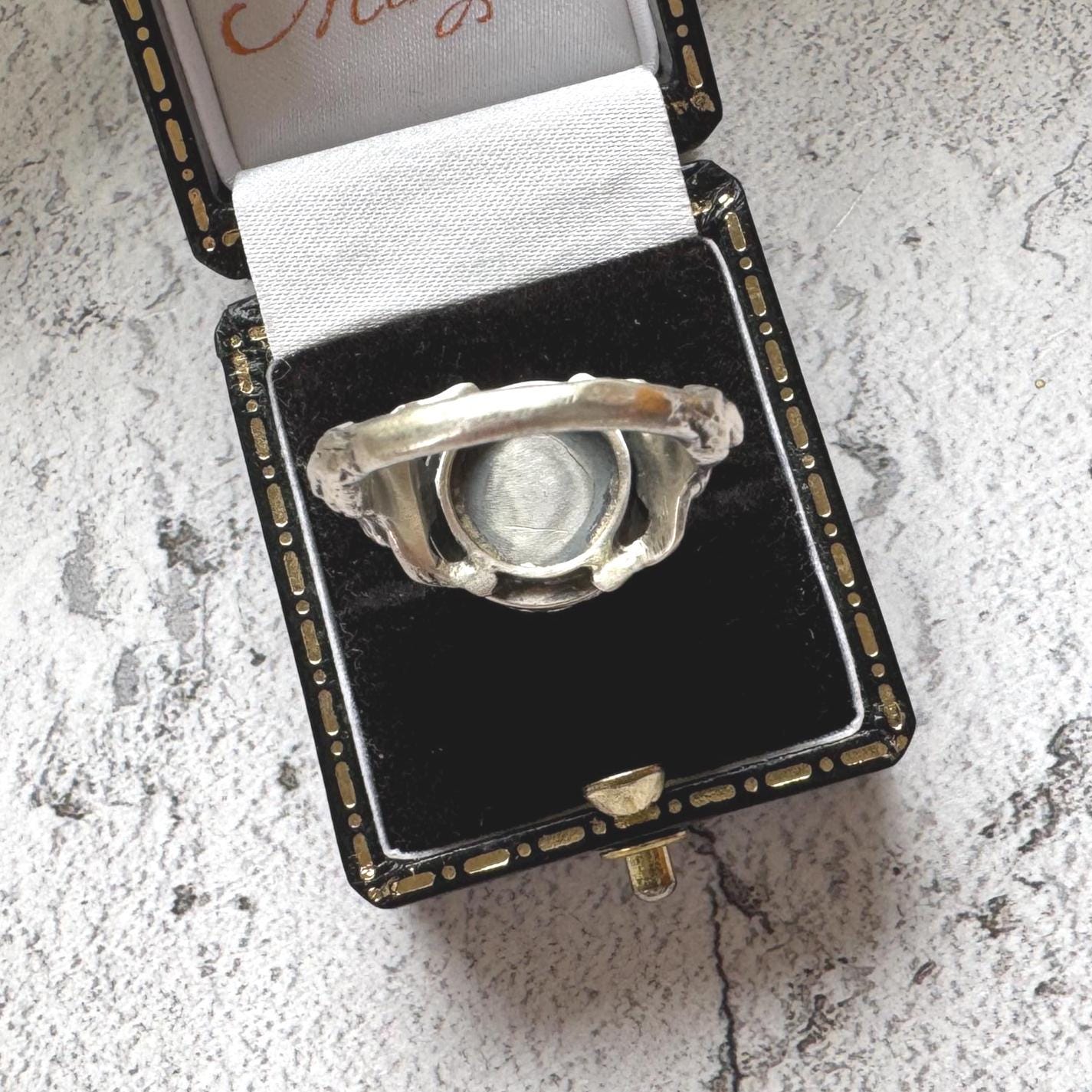 Rare Antique Austro Hungarian Silver & Coral Putti Ring: Hallmarked Budapest c1900