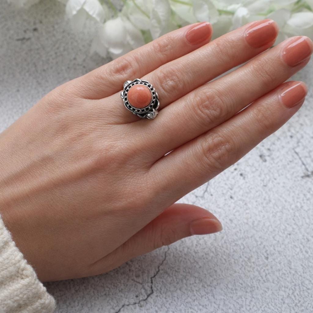Rare Antique Austro Hungarian Silver & Coral Putti Ring: Hallmarked Budapest c1900