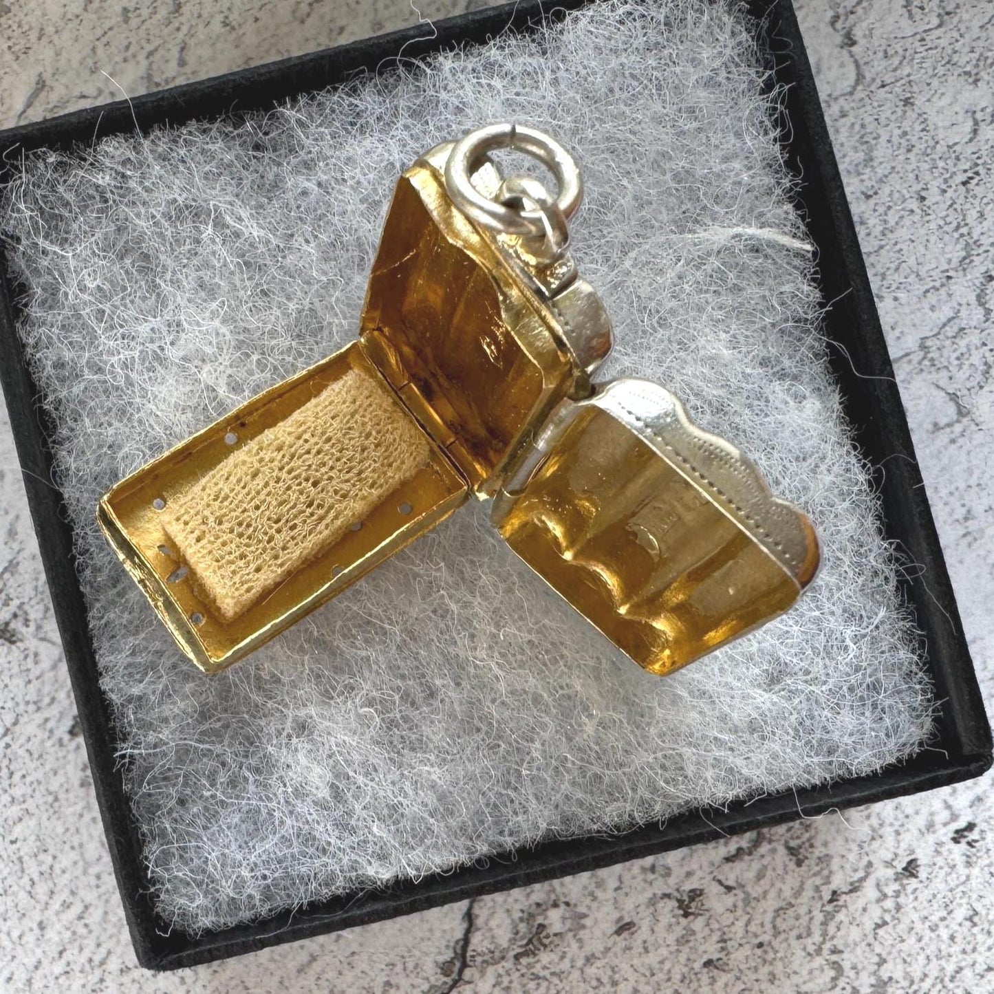 Rare Georgian Silver Miniature Cigar Box Vinaigrette Pendant