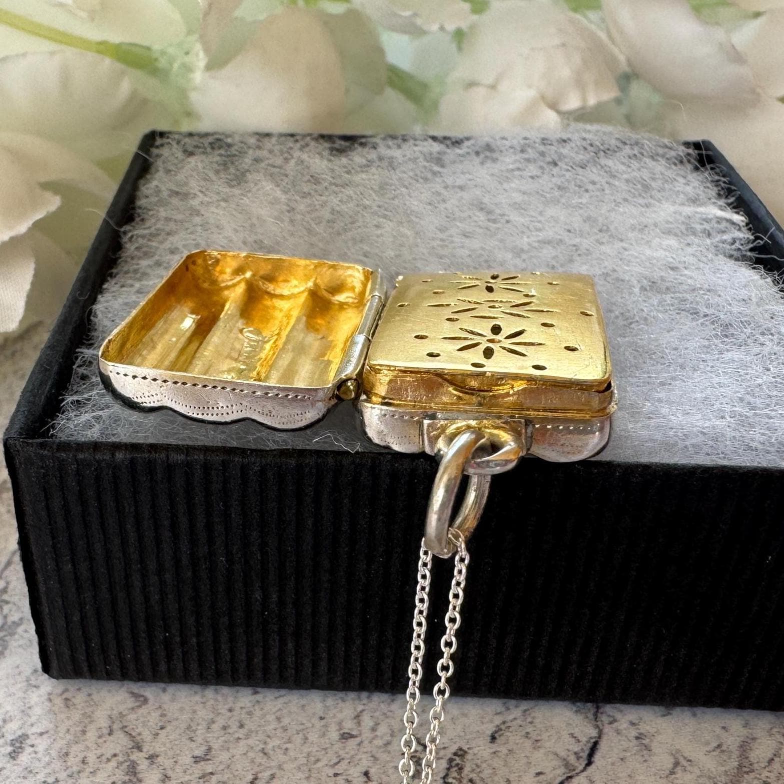 Rare Georgian Silver Miniature Cigar Box Vinaigrette Pendant