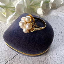 Load image into Gallery viewer, 1970s 14ct Gold Pearl Cluster Ring: Mid-Century High Dome Flower Design (Boxed)
