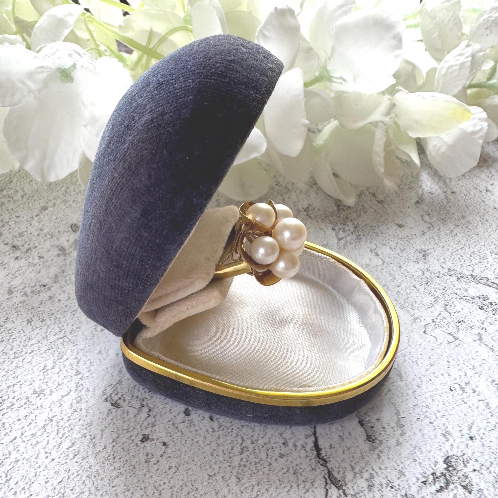 1970s 14ct Gold Pearl Cluster Ring: Mid-Century High Dome Flower Design (Boxed)