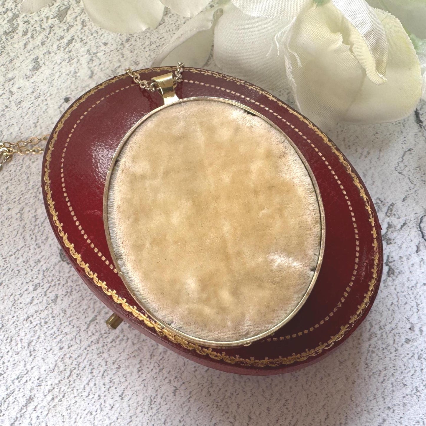 Antique Rolled Gold Portrait Miniature Pendant: Hand-Painted Victorian Lady In Mourning Dress