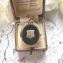Load image into Gallery viewer, Victorian 9ct Gold Scottish Bloodstone Spinner Fob: Antique Eternity Love Knot &amp; Shield Large Pendant, Hallmarked 1894
