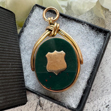 Load image into Gallery viewer, Victorian 9ct Gold Scottish Bloodstone Spinner Fob: Antique Eternity Love Knot &amp; Shield Large Pendant, Hallmarked 1894
