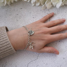 Load image into Gallery viewer, Vintage English Sterling Silver Curb Bracelet, Love Heart Padlock Clasp, Equestrian Horseshoe Charm

