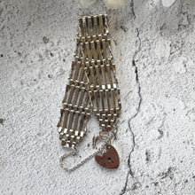 Load image into Gallery viewer, Vintage 1976 Sterling Silver Wide Gate Bracelet With Heart Padlock Clasp. Romantic Sweetheart Jewellery
