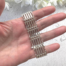 Load image into Gallery viewer, Vintage 1976 Sterling Silver Wide Gate Bracelet With Heart Padlock Clasp. Romantic Sweetheart Jewellery
