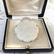 Carica l'immagine nel visualizzatore di Gallery, Antique Chinese Carved Mother-of-Pearl Silver Mounted Gaming Counter Stud Brooch, Cased
