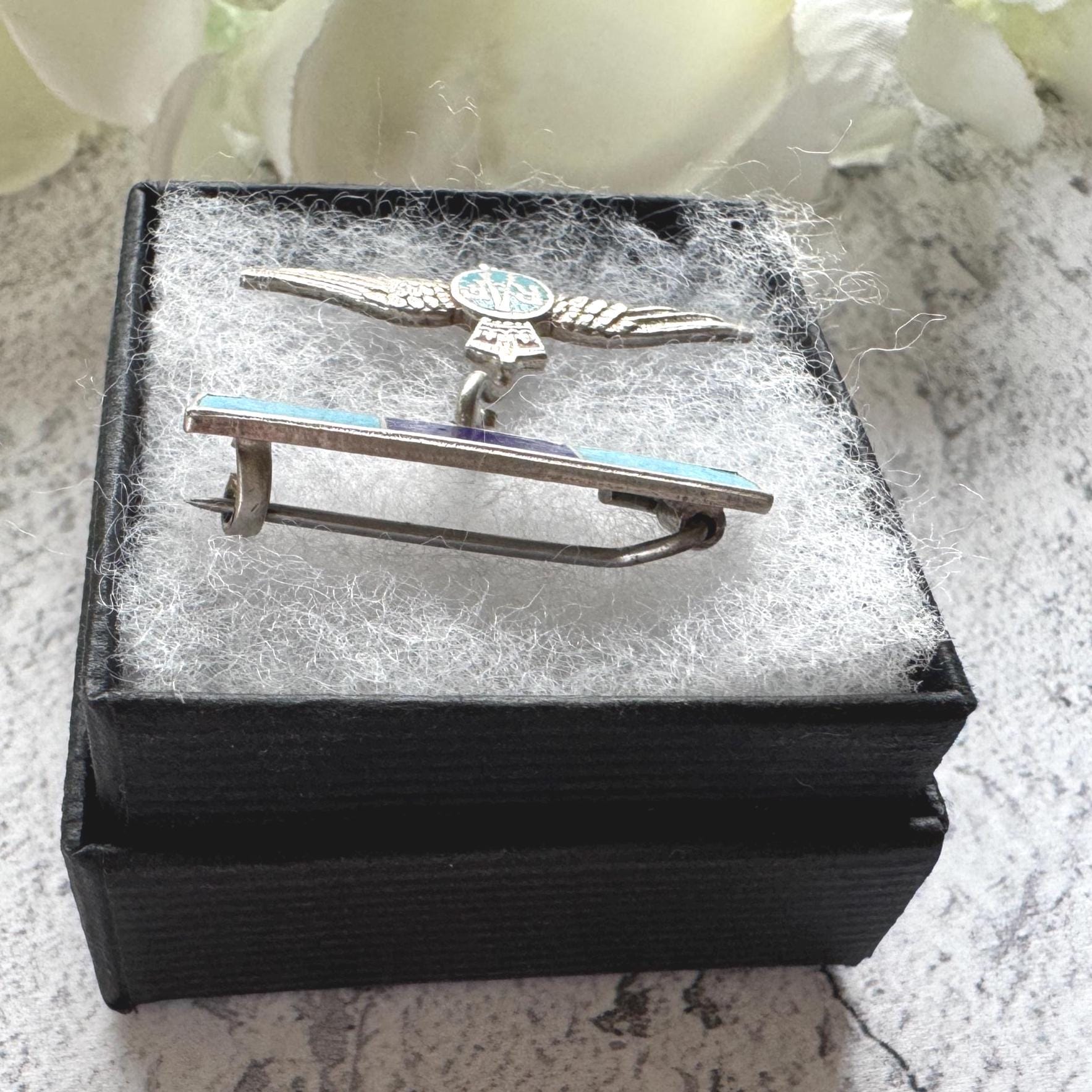 Vintage Sterling Silver & Enamel WWII RAF Sweetheart Brooch: 1940s Military Love Token Jewellery