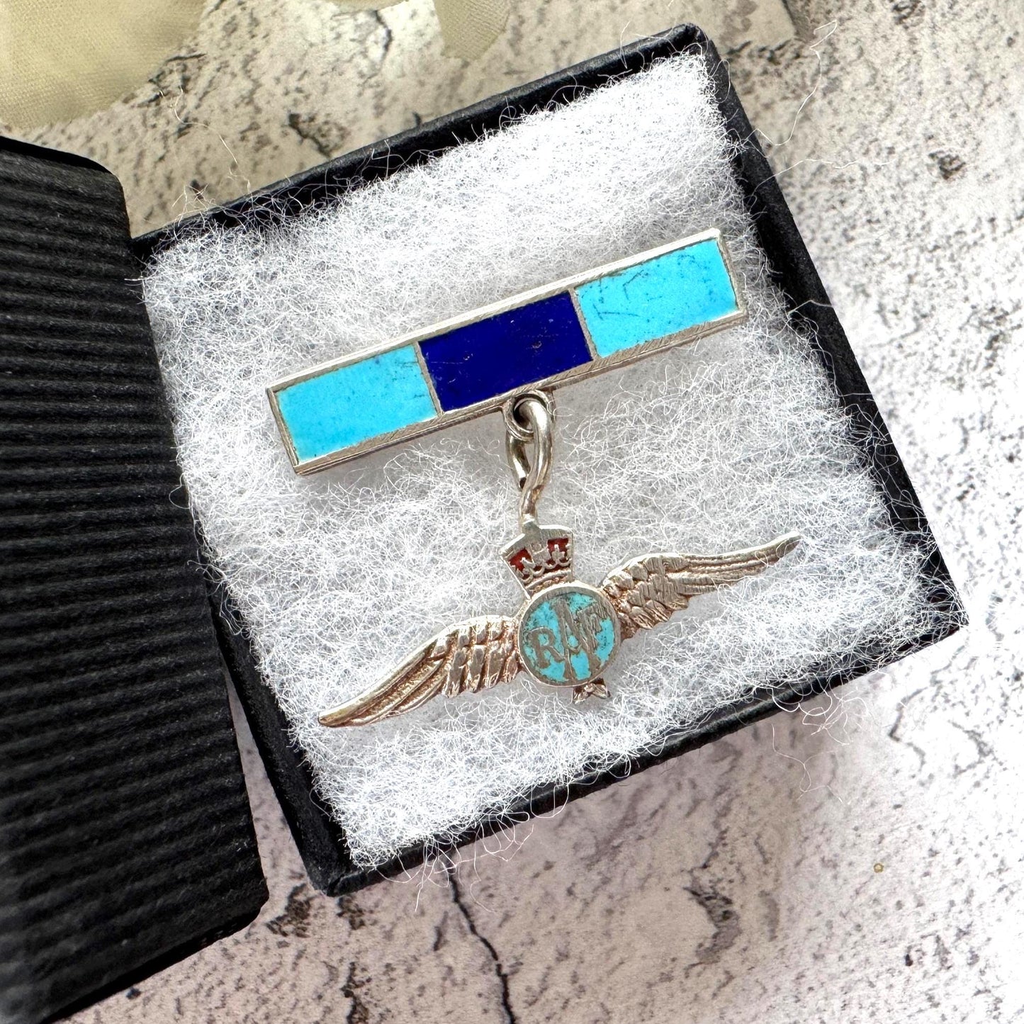 Vintage Sterling Silver & Enamel WWII RAF Sweetheart Brooch: 1940s Military Love Token Jewellery