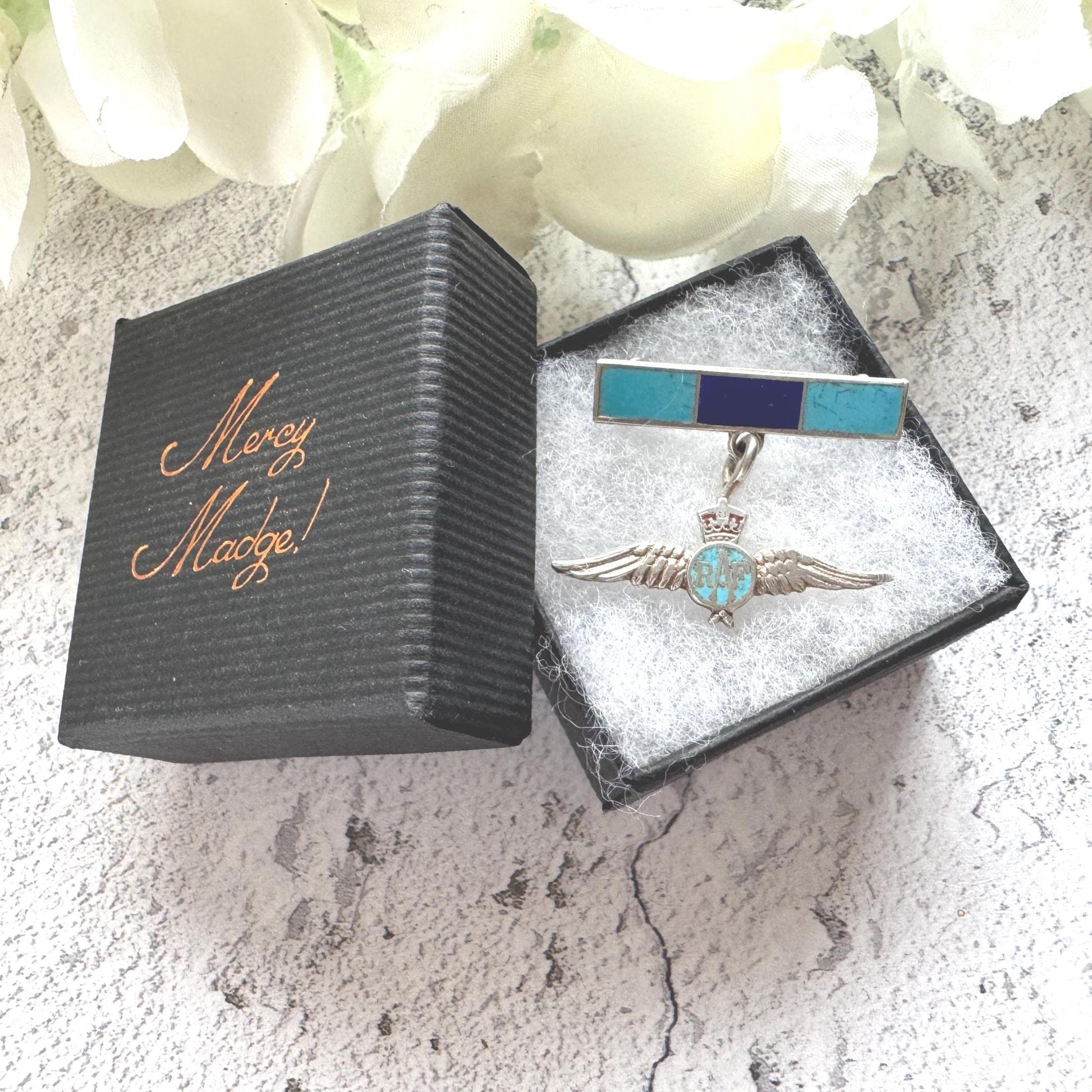 Vintage Sterling Silver & Enamel WWII RAF Sweetheart Brooch: 1940s Military Love Token Jewellery