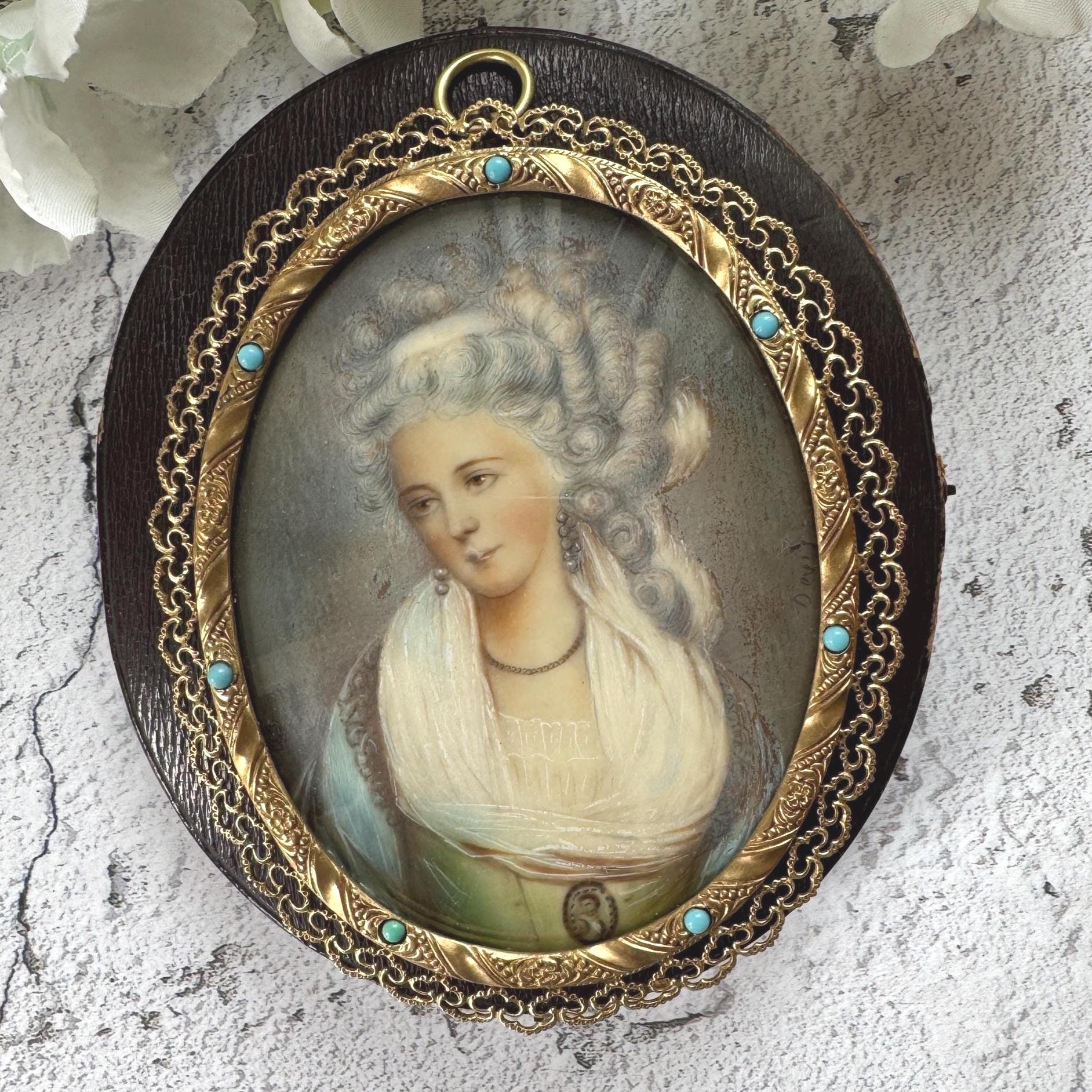 Georgian Signed Portrait Miniature of a Lady, Ormolu Pendant Frame, Cased