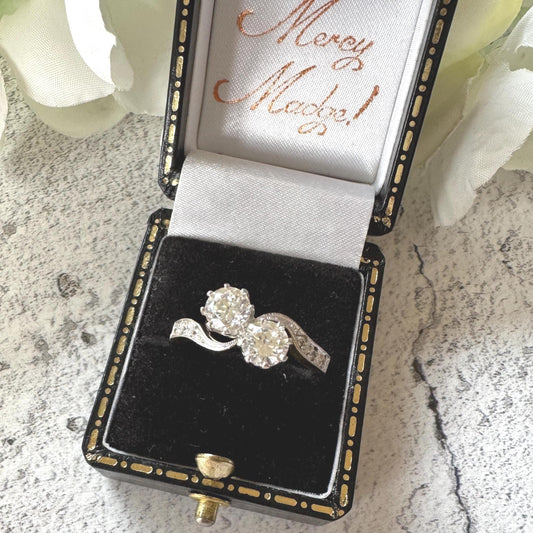 Vintage 9ct Gold Toi Et Moi White Zircon Bypass Ring