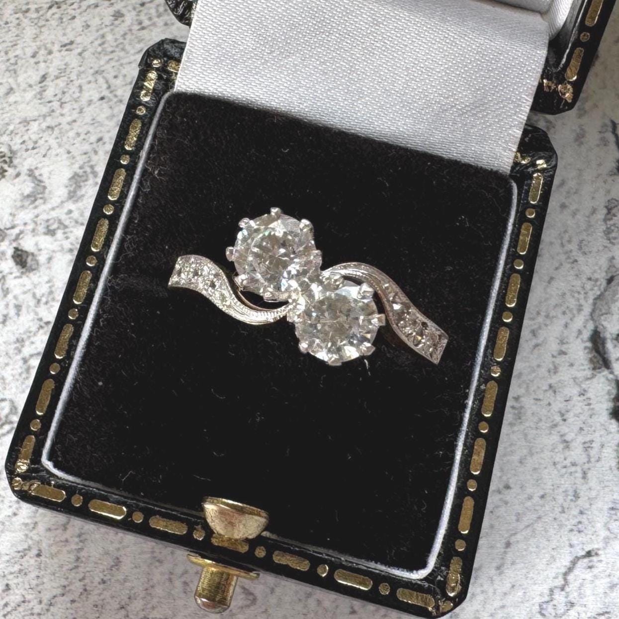 Vintage 9ct Gold Toi Et Moi White Zircon Bypass Ring