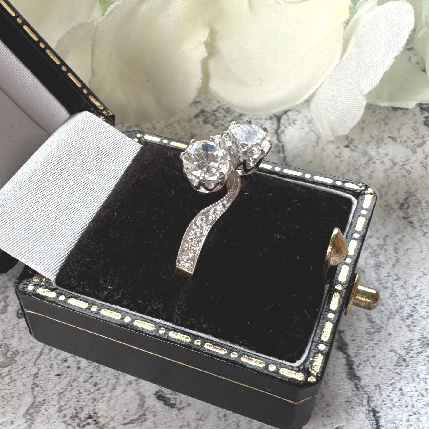 Vintage 9ct Gold Toi Et Moi White Zircon Bypass Ring