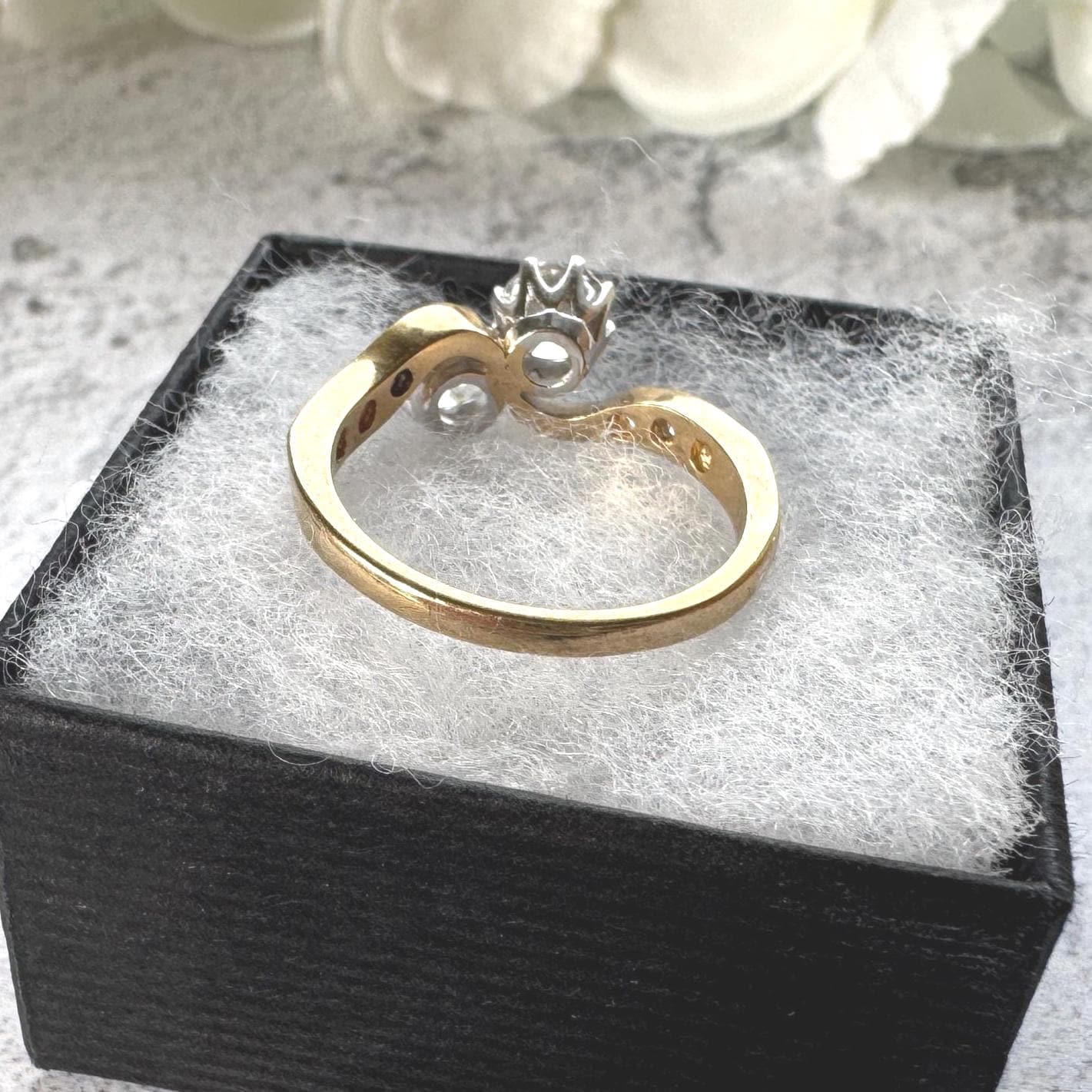 Vintage 9ct Gold Toi Et Moi White Zircon Bypass Ring