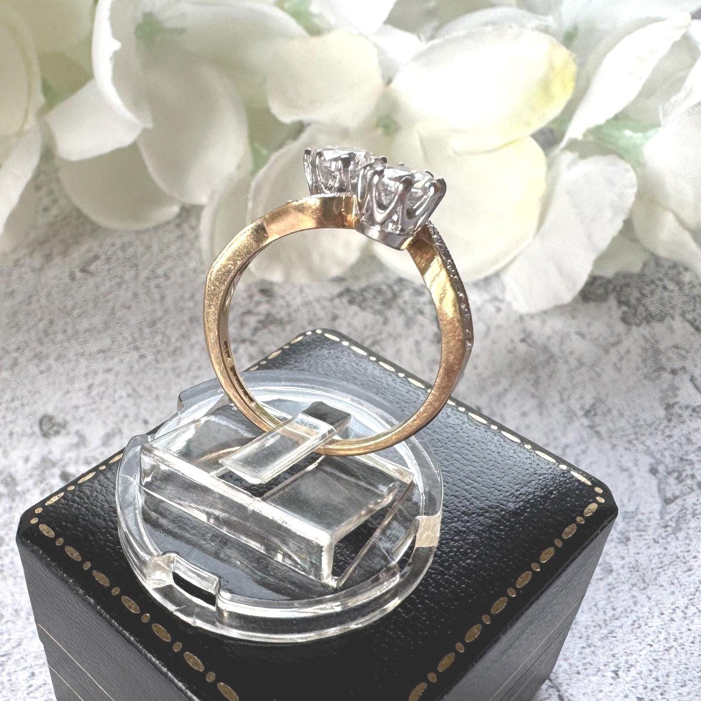 Vintage 9ct Gold Toi Et Moi White Zircon Bypass Ring