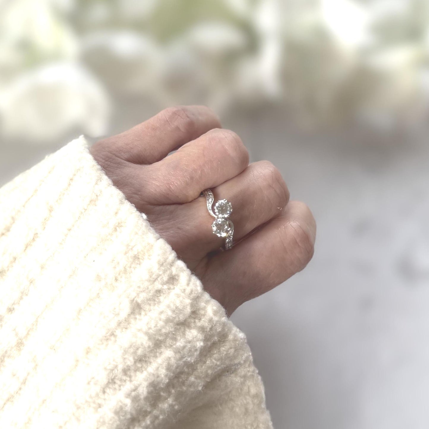 Vintage 9ct Gold Toi Et Moi White Zircon Bypass Ring