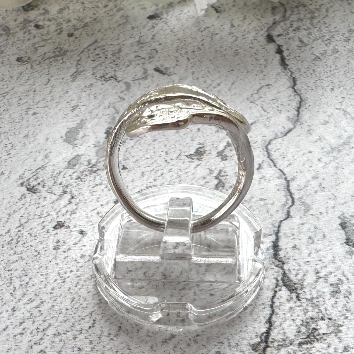 Edwardian 800 Silver Spoon Ring: Adjustable Antique Art Nouveau Floral Wrap Snake Ring