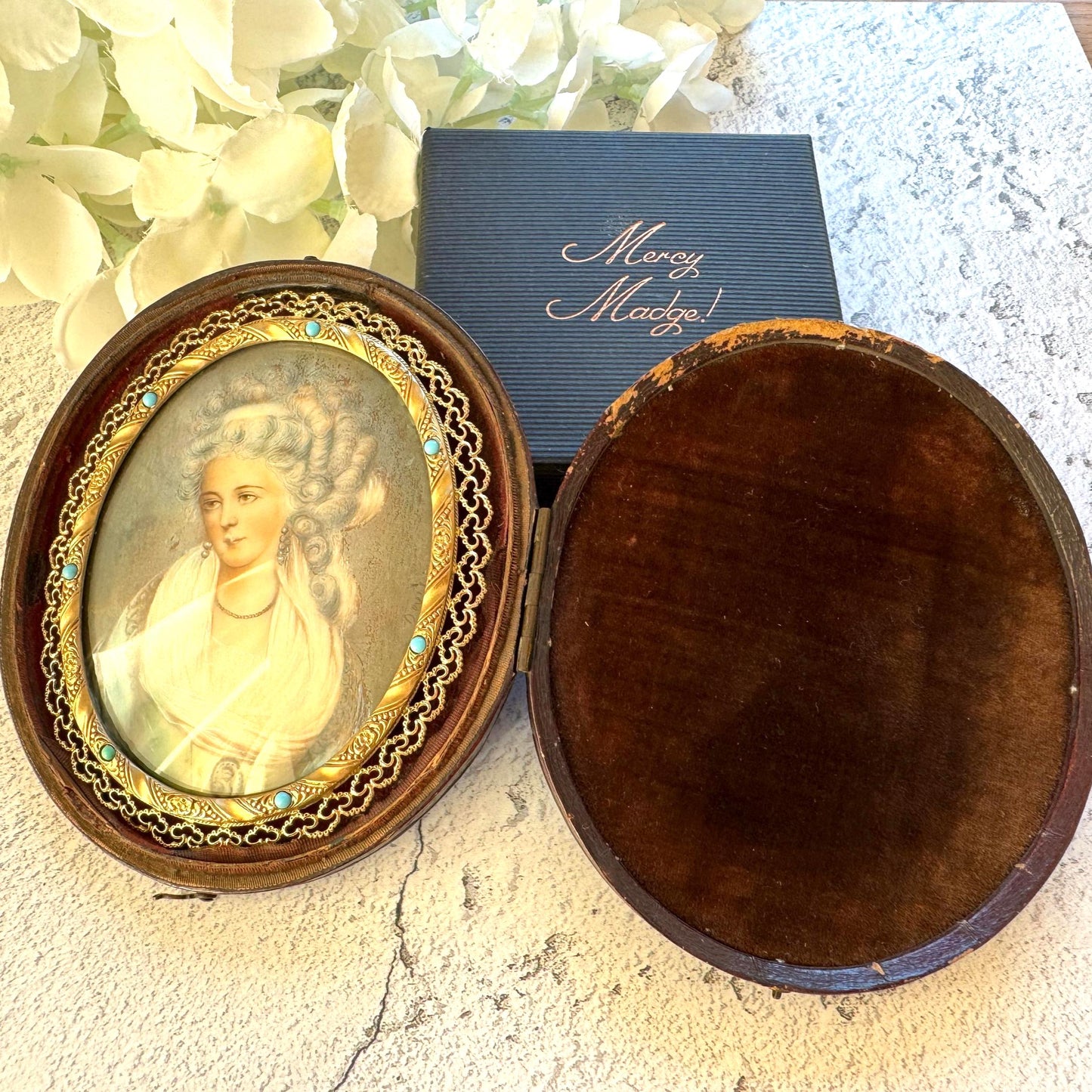 Georgian Signed Portrait Miniature of a Lady, Ormolu Pendant Frame, Cased