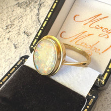 Cargar imagen en el visor de la galería, Antique Natural Opal Oval Solitaire 18ct Yellow Gold Ring: Victorian Ring Size R/8.75
