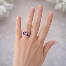 Load image into Gallery viewer, Vintage 9ct Gold Amethyst Toi et Moi Ring, 1966. Two Stone Bypass Engagement Ring
