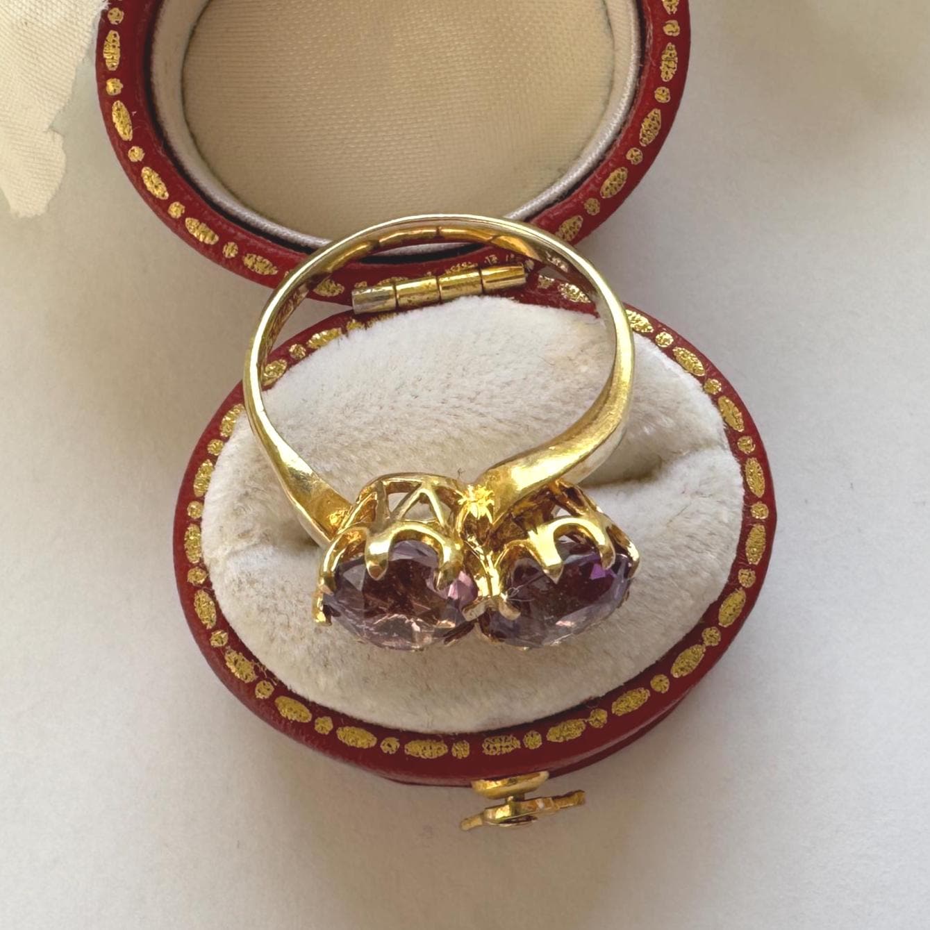 Vintage 9ct Gold Amethyst Toi et Moi Ring, 1966. Two Stone Bypass Engagement Ring