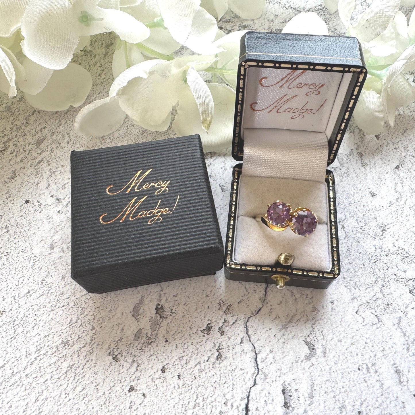 Vintage 9ct Gold Amethyst Toi et Moi Ring, 1966. Two Stone Bypass Engagement Ring