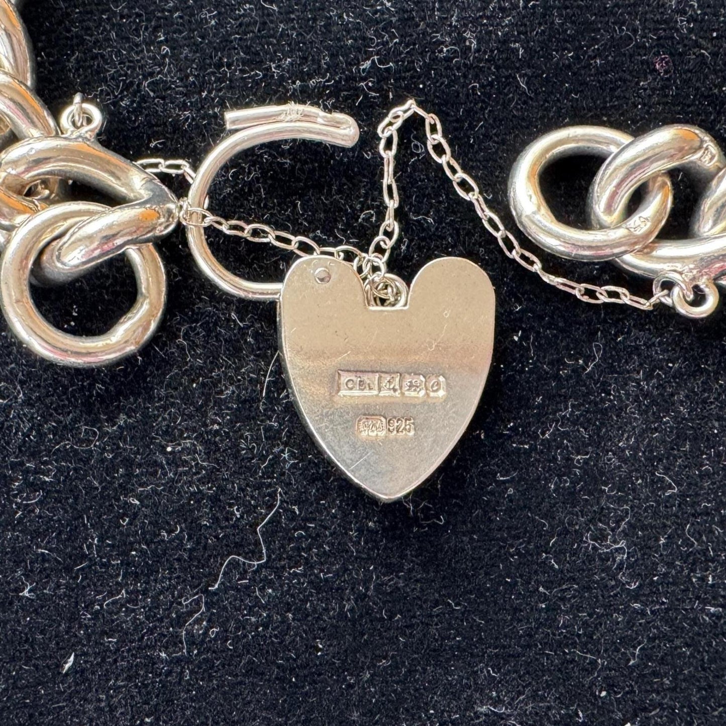 Vintage Chunky Sterling Silver Chain Bracelet & Love Heart Padlock Clasp, Dated 1977