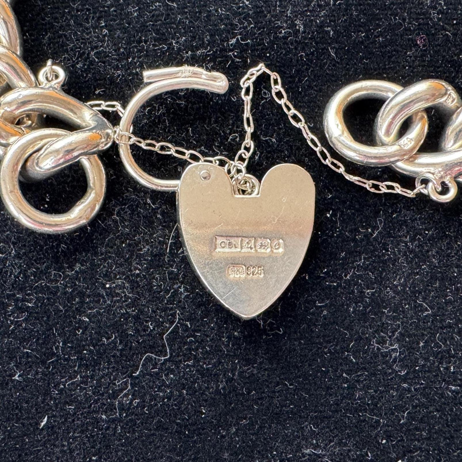 Vintage Chunky Sterling Silver Chain Bracelet & Love Heart Padlock Clasp, Dated 1977