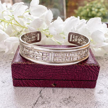 Load image into Gallery viewer, Vintage Sterling Silver Egyptian Hieroglyphic Amulet Bangle: 1970s Talisman Jewellery
